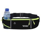 Running Belt with Two Zippered Pockets and Water Bottle Holder, Fits Phone, Keys, Energy Gels – Adjustable Waist Pack for Marathon, Trail Running, Hiking, Jogging, Walking [LD&JR] (Black)