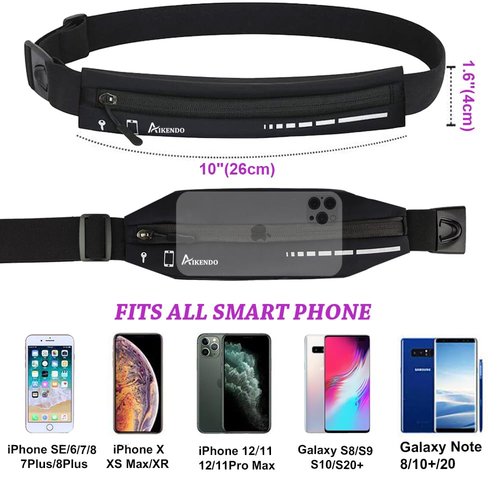 AIKENDO Slim Running Belt for Women Men,Runners Fanny Pack Phone Holder,Running Pouch Waist bag for Workout Jogging,Money Belt Running Gear Accessories