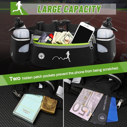 Hydration Running Belt with Water Bottles(2 x 300ML), Luckit Upgraded Nylon Webbing Running Waist Bag Reflective Bum Bag Adjustable Sports Waist Pouch for Marathon Running Hiking Camping Jogging